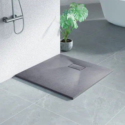 Produktbild von Heilmetz Duschwanne 80x80cm Duschtasse Steinoptik Rutschfeste Extraflach Langlebigem SMC Grau Quadratisch Brausetasse