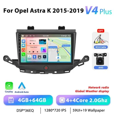 Image de Pour Opel Astra K 2015-2019 - Autoradio Android 13 2-DIN - Écran tactile IPS de 23 cm - 4 Go de RAM, 64 Go de ROM - Processeur 2,0 GHz - AHD, GPS, RDS