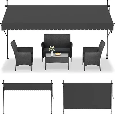 Produktbild von Klemmmarkise mit kurbel 300cm breit - Balkonmarkise ohne Bohren Verstellbar, UV-Schutz, Sonnenschutz, Wetterfest, Dunkelgrau (3 x 1,20 m,Dunkelgrau)