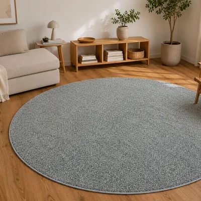 Produktbild von Steffensmeier Kurzflor Teppich Levanto Rund Wohnzimmer modern, strapazierfähig und pflegeleicht, Dunkelgrau, Größe: 160x160 cm