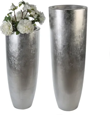 Produktbild von GILDE Dekoschale Pflanzgefäß Konus silber, wasserdicht H. 115 cm,79361