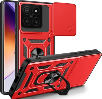 Produktbild von Outdoor Panzer Hülle für Xiaomi 14T Pro – Handyhülle mit Kameraschutz, Ringhalter & Stoßfest Rot