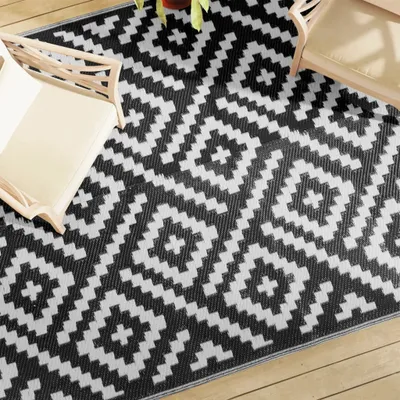 Produktbild von Outdoor-Teppich ARAKIL Weiß und Schwarz 190x290 cm PP