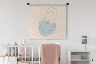 Produktbild von MuchoWow® Wandteppich Wandbehang Baby - Pastell - Strichzeichnung 90x90 cm Tapisserie Dekoration Wandtuch - Wandaufhänger