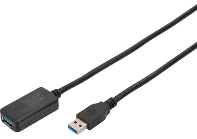 Produktbild von Digitus Aktives USB 3.0 Verlängerungskabel, 5m, 5 m, USB A, USB A, USB 3.2 Gen 1 (3.1 Gen 1), Stecker/Buchse, Schwarz