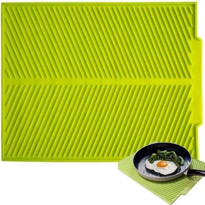 Produktbild von Faltbare Abtropfmatte, Geschirrtrockenmatte aus hochwertigem, hitzebeständigem Silikon, Spülbecken-Abtropfmatte für Küchengeschirr, universelle Abtropfmatte, 39 x 25 cm (Grün)