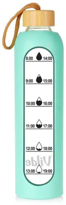 Image de Bouteille d'eau en verre avec housse en silicone menthe, 1 L