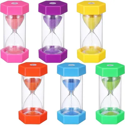 Produktbild von Sanduhr Timer 6‑er Set, Sechseck Sanduhren 1/3/5/10/15/30 Minuten, bunt Zeitmesser für Kinder Lernen Küche Haushalt