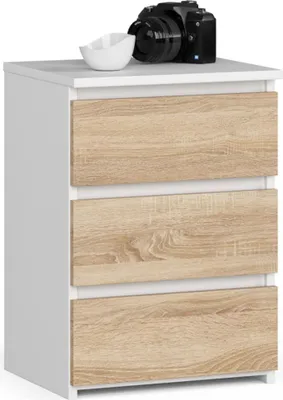 Produktbild von Nachtkommode CL3 in Weiß mit Sonoma Eiche Fronten modernes und funktionales Möbelstück für das Schlafzimmer