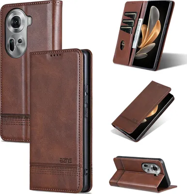 Produktbild von Leder Hülle für Oppo Reno11, Klapphüllen Brieftasche Magnetverschluss Ständer Schutzhülle Kaffee