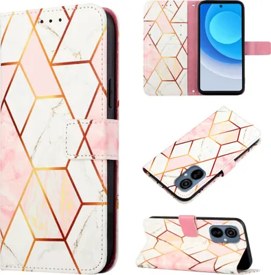 Produktbild von Tecno Camon 19 Neo Hülle, Marmor Motiv Kunstleder Tasche Wallet Kartenfächer mit Standfunktion Klapp Schutzhülle für Tecno Camon 19 Neo Roségold