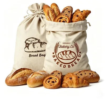 Produktbild von Brotbeutel – 2er-Set aus Leinen mit Kordelzug – Zur Aufbewahrung von Brot und Gebäck – 30 x 40 cm