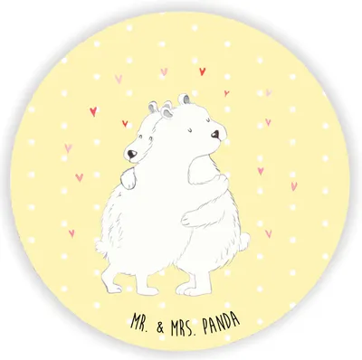 Produktbild von Mr. & Mrs. Panda magnet Eisbär Umarmen - Gelb Pastell - Geschenk, für kühlschrank, Kühlschrankmagnet, fotos, Lustige Sprüche, haftmagnet, pinnwand