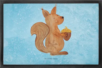Produktbild von Mr. & Mrs. Panda Bodenvorleger Eichhörnchen Weihnachtszeit 50 x 75 cm - Eisblau - Geschenk, Schmutzfänger, Schmutzmatte, Schmutzfangmatte, Weihnachten, Neujahr, Fussmatte