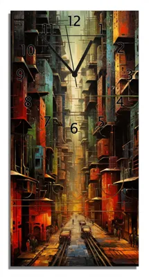 Produktbild von Wallario Design Wanduhr bedruckt, Größe 30 x 60 cm, Motiv: Stadt der Zukunft