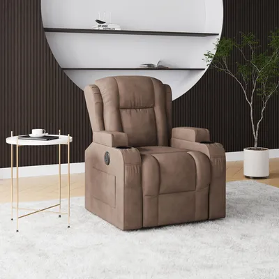 Image de Fauteuil de massage électrique avec fonction chauffante - massage en 8 points, port de recharge USB & fonction allongée, porte-boissons & poches latérales - Fauteuil relax brun