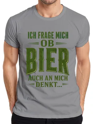 Produktbild von Ich frage mich ob Bier auch an mich denkt Statement Sarkasmus Herren T-Shirt, Grau, L