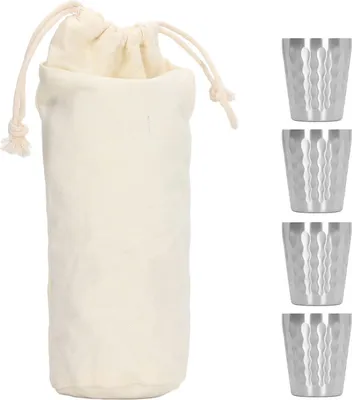Productafbeelding van 4 stuks drinkbekers van 300 ml, gemaakt van roestvrij staal 304, dubbele wand, stapelbaar, waterbekers voor buiten, kamperen, set