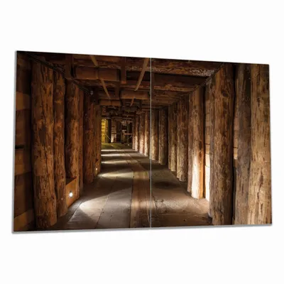 Produktbild von Wallario Herdabdeckplatte aus Glas, Größe 80 x 52 cm 2-teilig, Motiv Alter Tunnel in einer Salzmine in Polen
