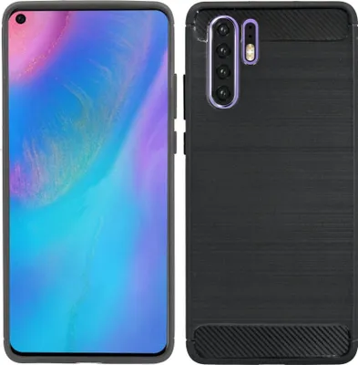 Produktbild von cofi1453® Silikon Hülle Carbon kompatibel mit HUAWEI P30 PRO Case TPU Soft Handyhülle Cover Schutzhülle Schwarz