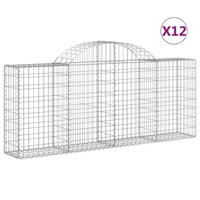 Productafbeelding van vidaXL Gabionen met boogvorm, 12 stuks, 200x30x80/100 cm, verzinkt staal
