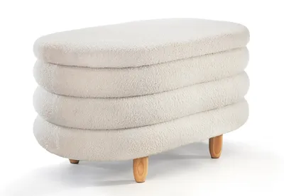 Produktbild von Kobolo Sitzbank Bank Hocker mit Aufbewahrung THEMBA – Bouclestoff Teddystoff weiß - Sitzkissen Sitztruhe Garderobenbank Stauraum mit Sitzfläche Deco