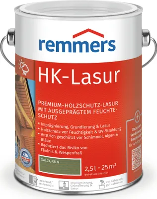 Obrázok produktu pre Remmers HK-Lasur 3v1 slaná zelená, 2,5 l, lazúra na drevo v exteriéri, trojitá ochrana dreva s impregnáciou + základným náterom + lazúrou, ochrana proti vlhkosti a UV žiareniu
