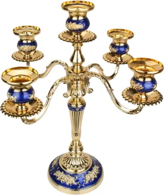 Image de INF Élégant chandelier 5 branches en alliage de zinc - Centre de table romantique bleu doré