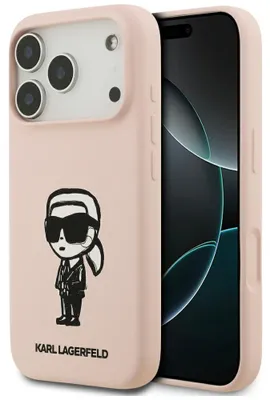Zdjęcie produktu dla KARL LAGERFELD case for IPHONE 17 Pro compatible with MagSafe KLHMP17LSKIGROP (Silicone W/ KL Sketch & Logo) pink