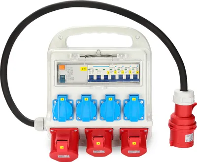 Obrázok produktu pre Clanmacy rozvádzač napájania na stavenisko rozvádzač napájania CEE zásuvka IP44 na stavenisko 2x400V-16A 1x400V-32A 4x230V Schuko(RCCB)