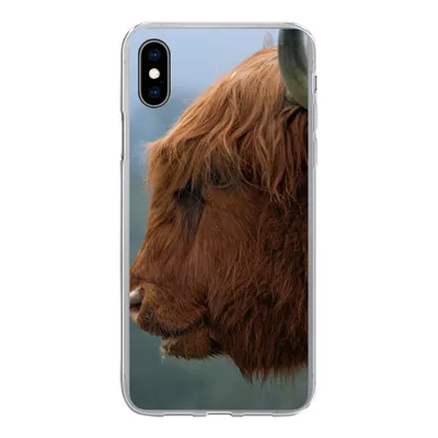 Produktbild von MuchoWow® Handyhülle Schutzhülle Hülle für iPhone Xs Schottische Highlander - Tiere - Nebel Silikon Softcase Handy Hülle - Handytasche