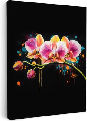 Produktbild von Leinwand Bilder 60x80 cm - Graffiti - Orchidee, Wandbilder, Wanddeko Wohnzimmer, Bild