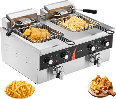 Zdjęcie produktu dla Frytownica elektryczna VEVOR, podwójny zbiornik 3000 W x 2, podwójna frytownica olejowa 5,9 L z 2 koszami z pogrubionej stali nierdzewnej, regulacja czasu i temperatury