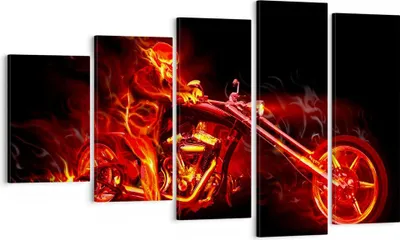 Produktbild von Bild auf Leinwand - Leinwandbild - Flammen Motorrad Skelett - 100x60cm - Wand Bild - Wanddeko - Leinwanddruck - Bilder - Kunstdruck - Wanddekoration - Leinwand bilder - Wandkunst - EG100x60-0148