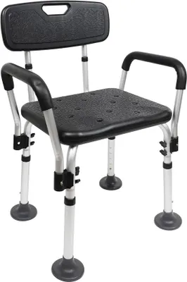 Image de Chaise de douche en aluminium avec accoudoirs pour personnes âgées - Barre d'appui antidérapante et dossier