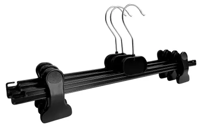 Produktbild von Hosenbügel 10 Stück Kunststoff 40 cm | rutschfeste gummierte und verstellbare Klammern | 360° drehbarer Haken | platzsparend