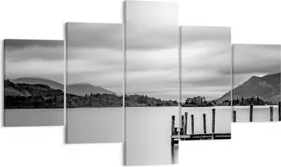 Produktbild von Bild auf Leinwand - Leinwandbild - 5 Teile - Schwarzweiß Landschaft See - 125x70cm - Wand Bild - Wanddeko - Wandbilder - Leinwanddruck - Bilder - Wanddekoration - Leinwand bilder - EA125x70-4321