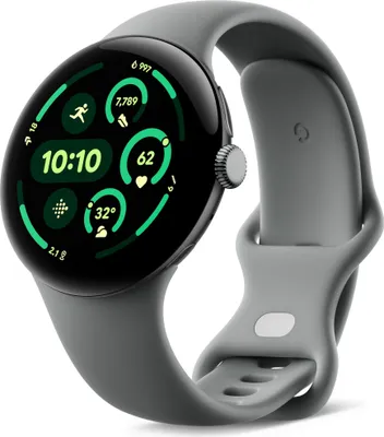 Produktbild von Google Pixel Watch 3 45 mm WiFi, Farbe: Flechtengrün (Haselnuss) und Sportarmband, Farbe: Flechtengrün (Hazel).