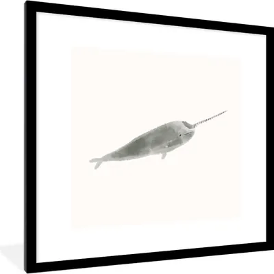 Produktbild von MuchoWow® MuchoWow® Gerahmtes Poster Narwal - Tiere - Meer - Aquarell 40x40 cm - Poster mit zchwarzem Bilderrahmen - Poster - Plakat im Rahmen