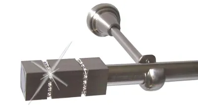Produktbild von Gardinenstange Set Edelstahl Look Metall Ø 16mm zur Wandbefestigung 1-lauf Modern Kappe mit Kristall , Länge wählbar H14E27