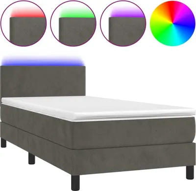 Immagine prodotto di vidaXL Letto a molle con materasso e LED grigio scuro 90x190 cm in velluto