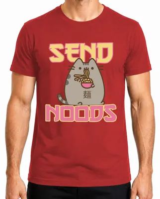Zdjęcie produktu dla SEND NOODS Cat Noodles Ramen Kawaii Śmieszny prezent Urocza dziewczyna Koszulka męska, Czerwony, S