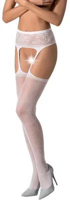 Image de Passion - S028 Bas Blancs Avec Jarretière Taille Unique