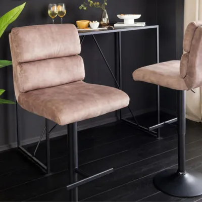 Produktbild von riess-ambiente Barhocker COMFORT champagner beige schwarz Samt mit Lehne höhenverstellbar drehbar