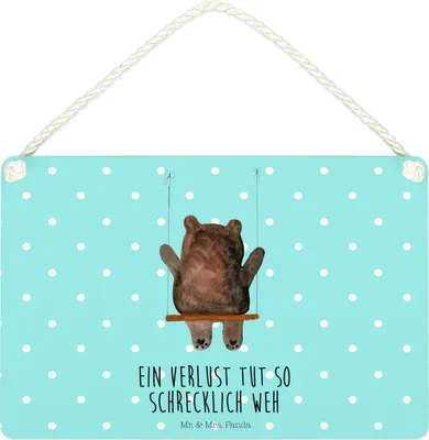 Produktbild von Mr. & Mrs. Panda Schild Bär Schaukel DIN A4 - Blau Pastell - Geschenk, Türschild, Holzschild, kleine aufmerksamkeit, holzbild, Teddy, Wandbild Holz
