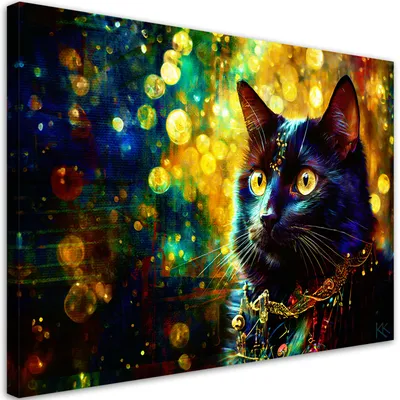 Produktbild von Leinwandbild Schwarze Katze Abstrakt 90x60 Feeby Violett bild für die wand bereit zum aufhängen