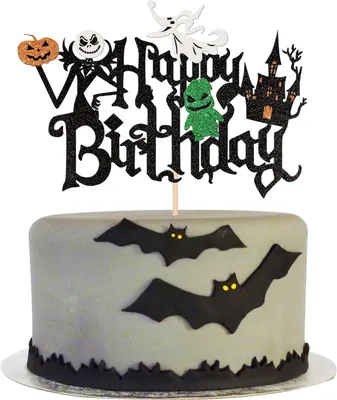 Image de Décoration de gâteau Halloween, paillettes, "Joyeux anniversaire" - Décorations de gâteau sur le thème d'Halloween : sorcier, fantôme, citrouille