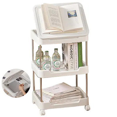 Produktbild von Servierwagen, 3 Ebenen Rollwagen, Küchenwagenmit 4 Rollen, Bücherregale, Multifunktions Aufbewahrungswagen, Allzweckwagen, für Büro, Wohnzimmer