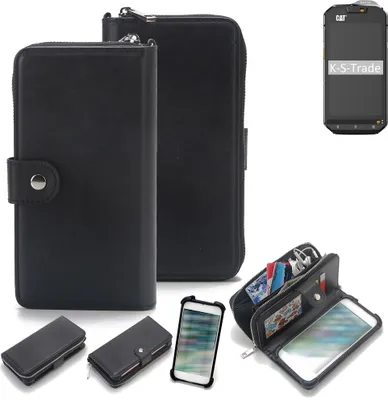 Produktbild von K-S-Trade 2in1 Handyhülle Schutzhülle kompatibel mit Cat S60 & Portemonnee Cover Handy Hülle Case Etui Geldbörse Wallet Bookstyle Hülle schwarz