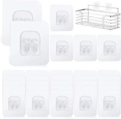 Produktbild von Famanu Selbstklebende Wandhaken 30 Stück - Transparent, Wasserfest, Bohrfrei